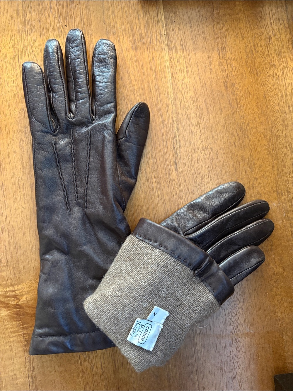 Coach Cashmere Lined Chocolate Brown Leather Gloves